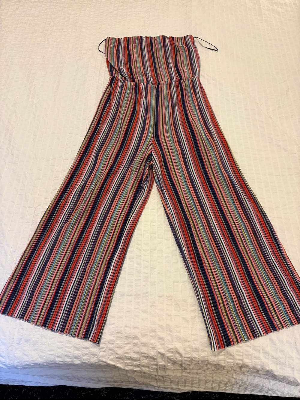 Striped Wide-Leg Strapless Jumpsuit in Multicolor